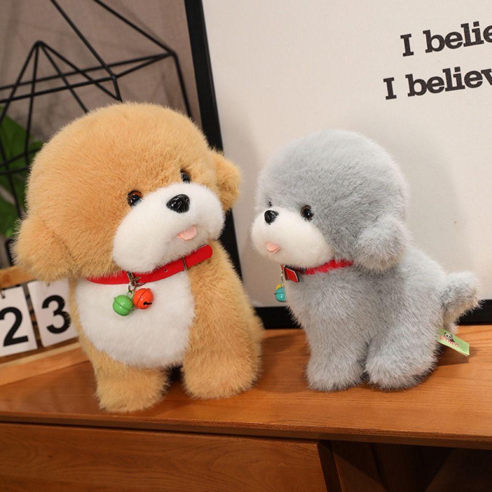 Sitting Red Bell Puppy Dolls PP Cotton Stuffed Animals Puppy Doll  Home Decor