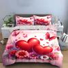 Romantic Hearts and Floral Set kid's and adults' bedroom decor, Exquisite three-piece bedding set gift