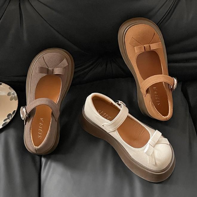 White Retro Round Head Platform Small Leather Shoes Women's 2025 New Spring and Autumn Skirt French Versatile Mary Jane Single Shoes