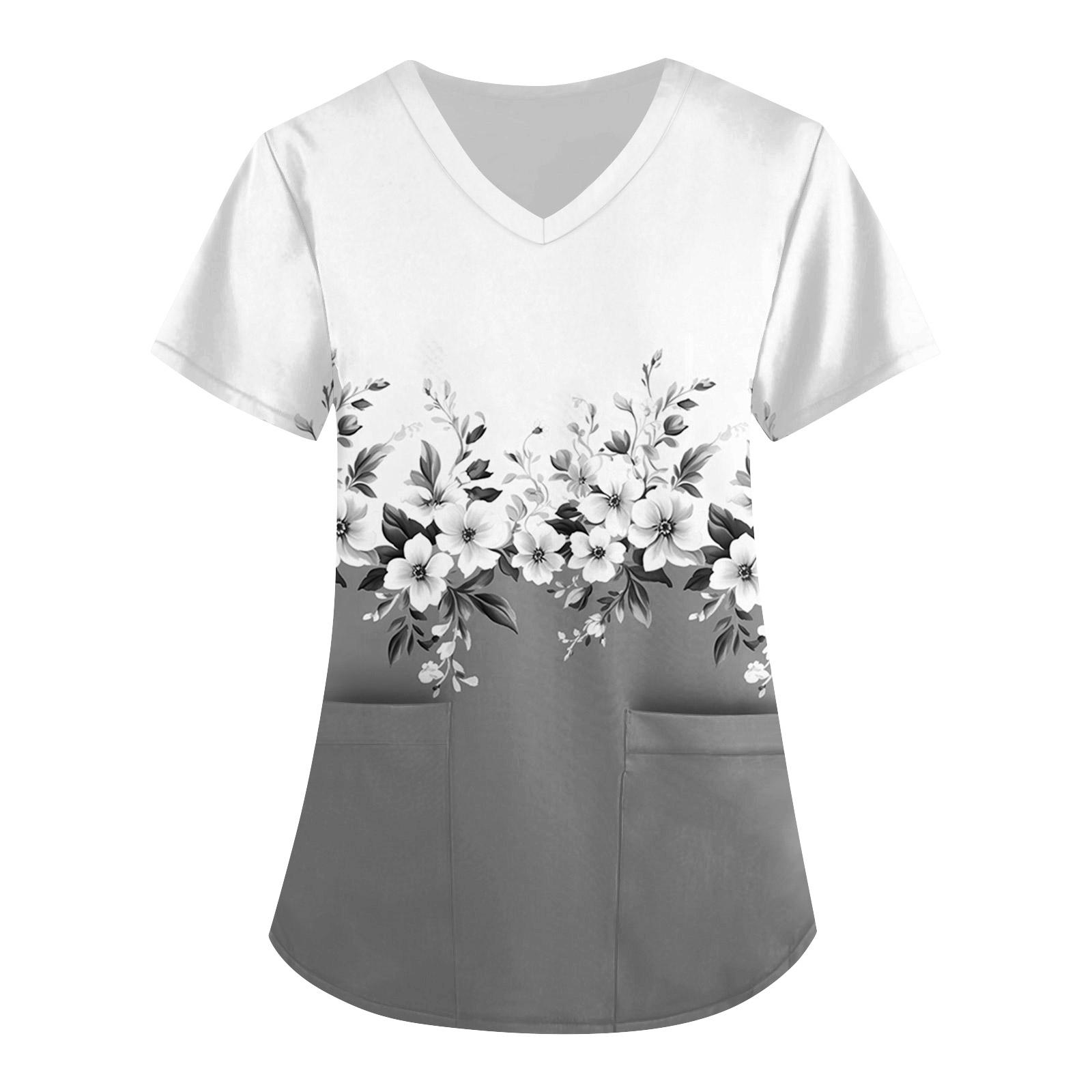 

Женская симпатичная принтованная рабочая одежда с V-образным вырезом, двухслойными карманами, базовым коротким рукавом, пуловером ко Дню святого Валентина XL