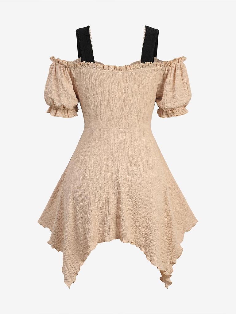 Rosegal Nadměrná velikost Odhalená ramena Bufované rukávy Texturované volánky Šněrování Květinová krajka Háčkovaný 2v1 Korzetový top