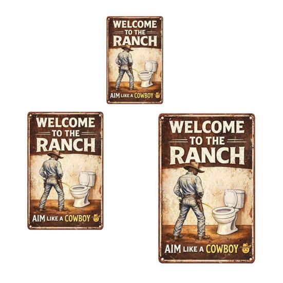 Vintage Funny Western Cowboy Bathroom Metal Sign Aim Like A Cowboy Wall Art Humor Toilet Decoration for Guest Bathroom Restroom