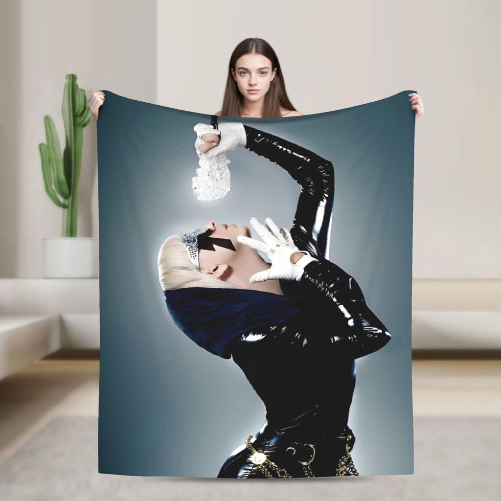 Lady Singer Rock Album Gagas Knitted Fashion Blankets Y2K Tour Flannel Throw Fashion Blanket Rug Piece Ultra-Soft Warm Bedspread Multifuncti