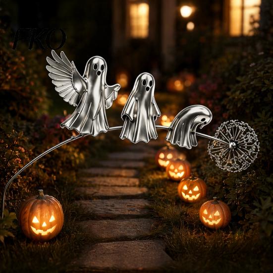 Dandelion Ghost Lawn Ornaments Halloween Garden Stake, Rustic Yard Art Decor with Accent, Metal Sculpture for Patio Flower Bed And Backyard