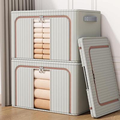 Foldable Oxford Cloth Striped Storage Box with Steel Frame - Moisture-Proof, Large Capacity for Home Use