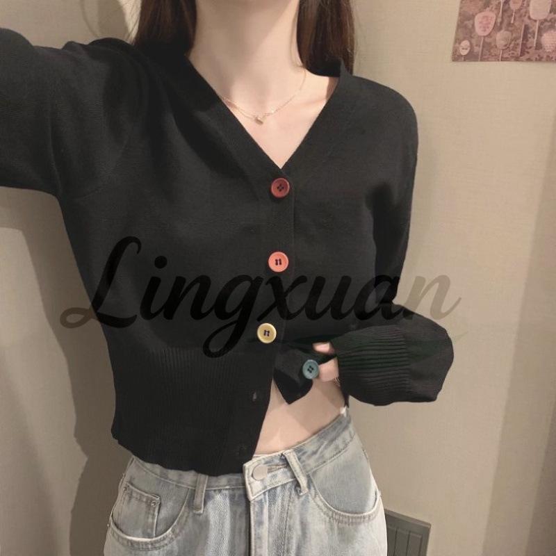 Versatile Korean V-neck Slimming Knit Cardigan - Spring/Autumn Long Sleeve Outerwear