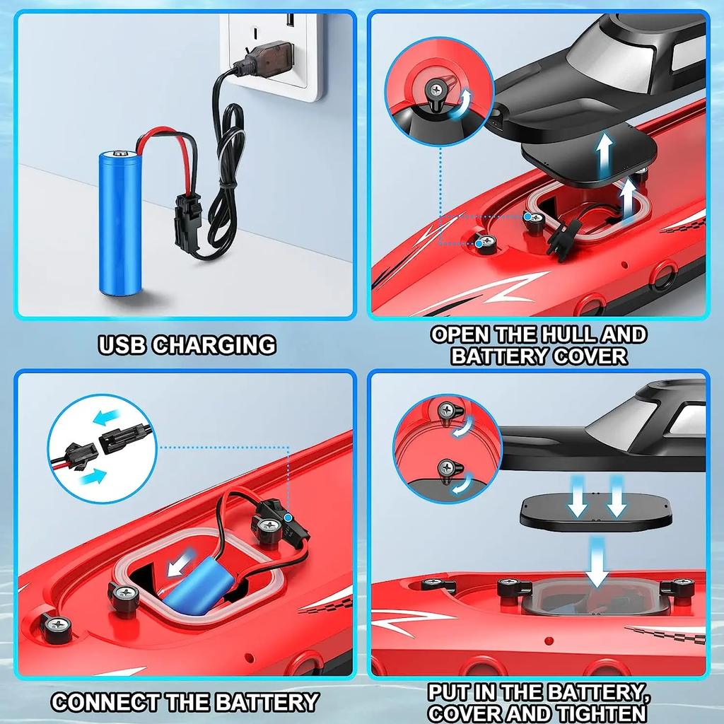 Rc Battery Boat Ship 2.4Ghz High-Speed Remote Control Racing Ship Water Speed Boat Child Model Kids Boys Outdoor Pool Toys Gifts