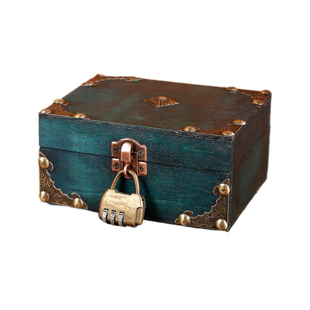 Retro Jewelry Storage Case Square Wood Treasure Box Lockable Password Box  Bracelet