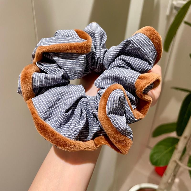 Ретро Полосатая Резинка-Скраунчи с Деревянной Отделкой для Женщин - Ленивый Стиль Резинка для Хвоста