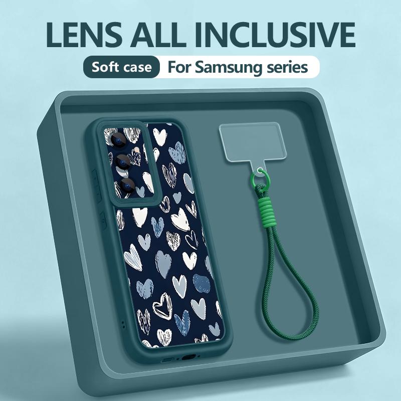 Wrist Lanyard Phone Case For Samsung Galaxy S26 S24 S25 Ultra S23 S25 FE A57 A17 A56 A16 A55 A54 A15 A25 Love Heart Print Cover