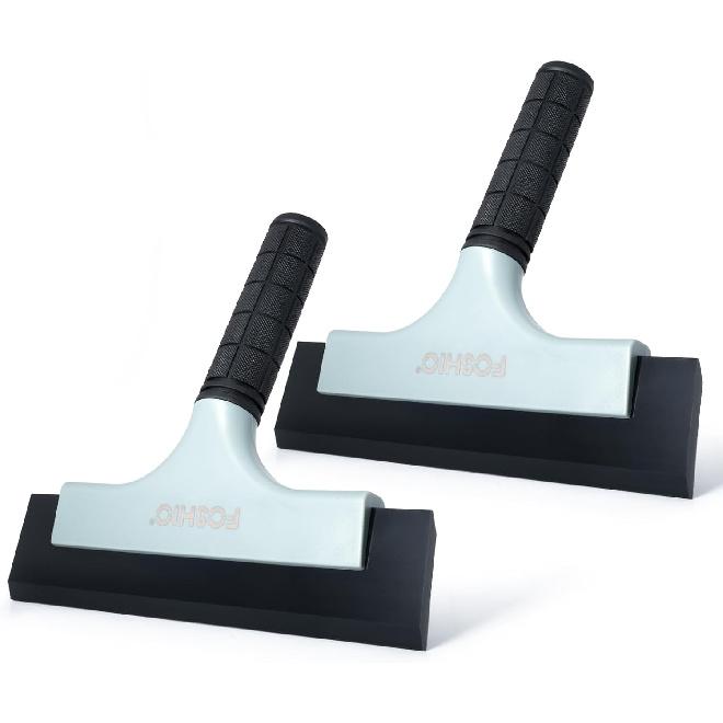 FOSHIO All-Purpose Car Window Squeegee, 2 Pack 8 Inch Double Edge Squeegee Blades With Non-Slip Long Handle Car Squeegee For Window Cleaning,