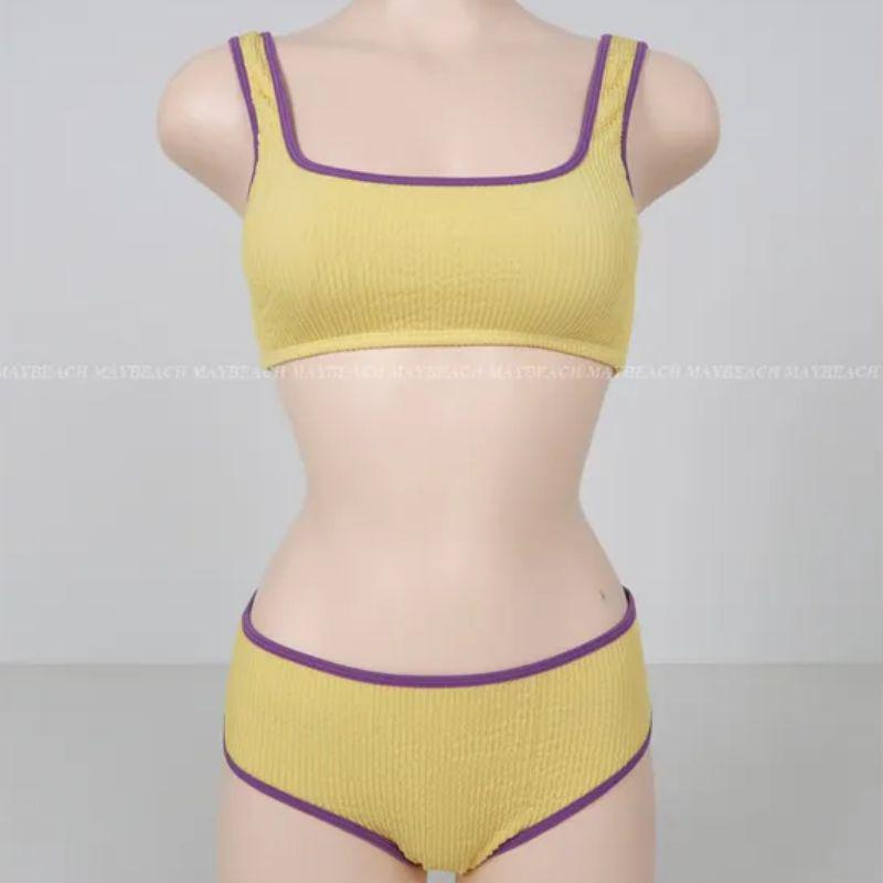 

Новый стильный ретро раздельный купальник: Женский утягивающий пляжный и купальный жилет-бикини для горячих источников Extra Large жёлтый