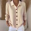 2025 Women's Solid Button Knit Lapel Cardigan Sweater - Autumn/Winter Casual Fashion