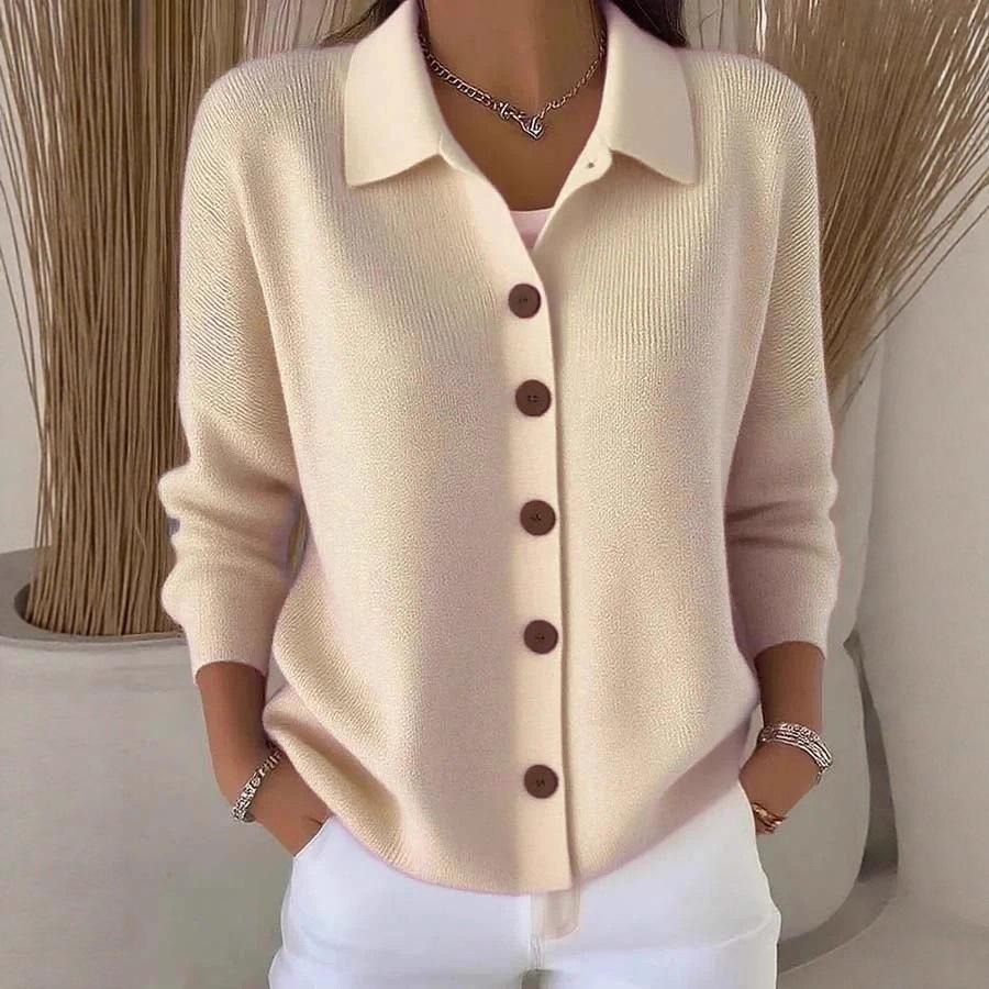 2025 Women's Solid Button Knit Lapel Cardigan Sweater - Autumn/Winter Casual Fashion