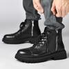 Martin Boots Men's Side Zipper Autumn and Winter Fashion Trendy Men's Cowhide Medium-top Short Boots Thick-soled Tooling Boots High-top Leather Shoes