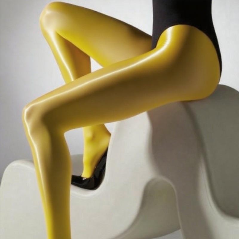 Plus Size Women'S Yellow Oil Slick Tights High Waisted Glossy Finish Pantyhose Leggings Elastic Sexy Sheer Tights Long Socks