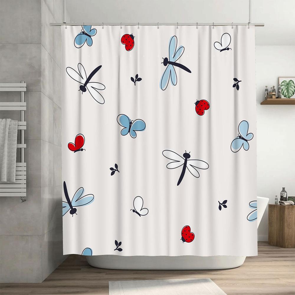 Modern Bathroom Decorstylish Shower Curtain With Dragonflies Ladybugs White Floral Print For Home Decoration Accessories In Bath