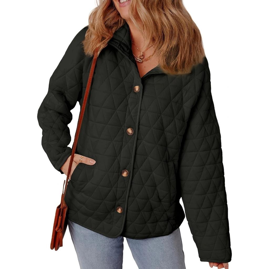 Fall Winter New Women's Loose Solid Color Quilted Crew Neck Cotton Padded Jacket European American Style Casual Outerwear Wholesale