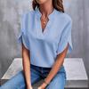 VEZFAA Blusas y camisas de manga corta con cuello en V para mujer, estilo casual, verano, primavera, color sólido