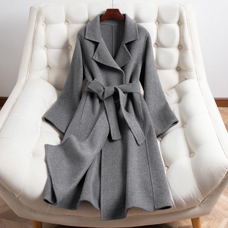 

Женское двустороннее пальто Slim Fit из 100% шерсти, модное и универсальное для осени и зимы. XL (135-150 jin)