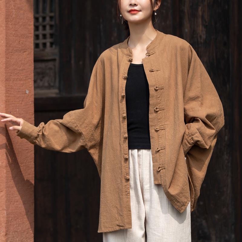 2026 Autumn Women's Zen-Style Cotton Linen Cardigan with Frog Buttons for Tea Ceremony