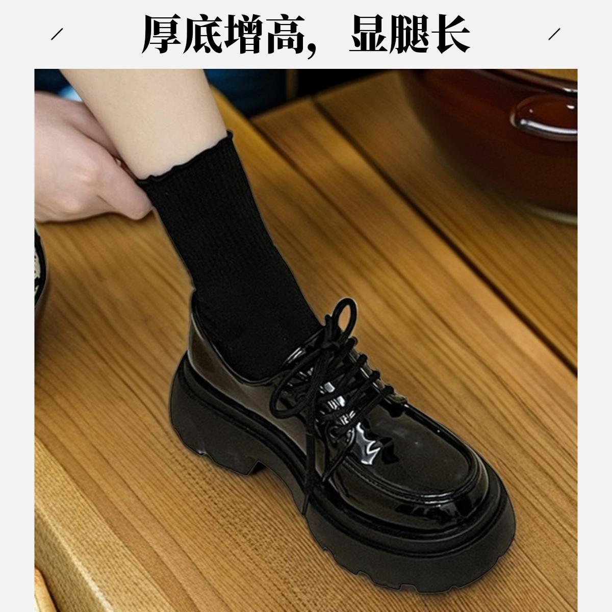 

Черные кожаные туфли в британском стиле, женские универсальные туфли-лоферы в стиле ретро на осенней платформе 35