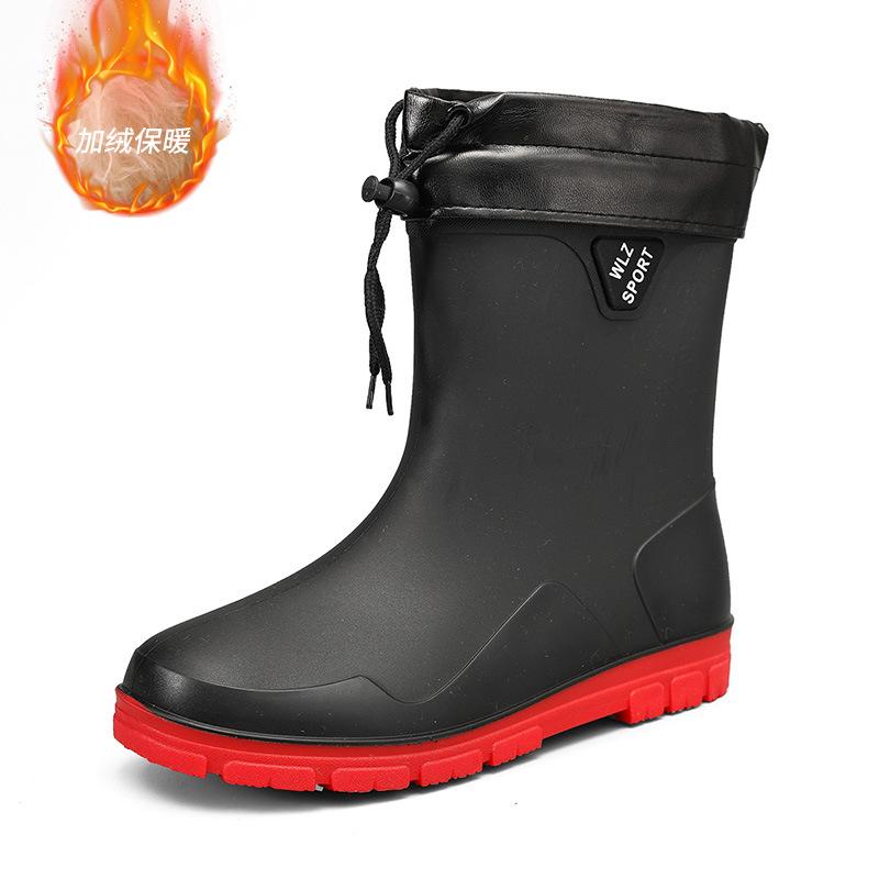 

F609M высокие эластичные вельветовые дождевые ботинки модная верхняя одежда папа водные ботинки осень и зима теплые водонепроницаемые мужские хлопковые ботинки 45