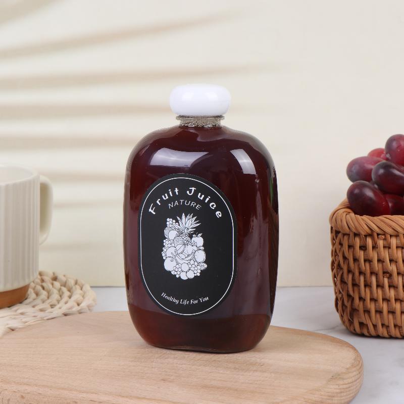 350Ml Flat Drink Bottle Reusable Plastic Fruit Juice Bottles Beverage Container For Juice Milk Tea Cold Drink Shop Home Use
