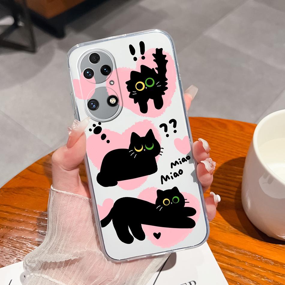 For Huawei P50 Pro P50E Phone Case Lucky Flowers Patterns Transparent Protective Funda For Huawei P 50 Soft TPU Silicone Bumper