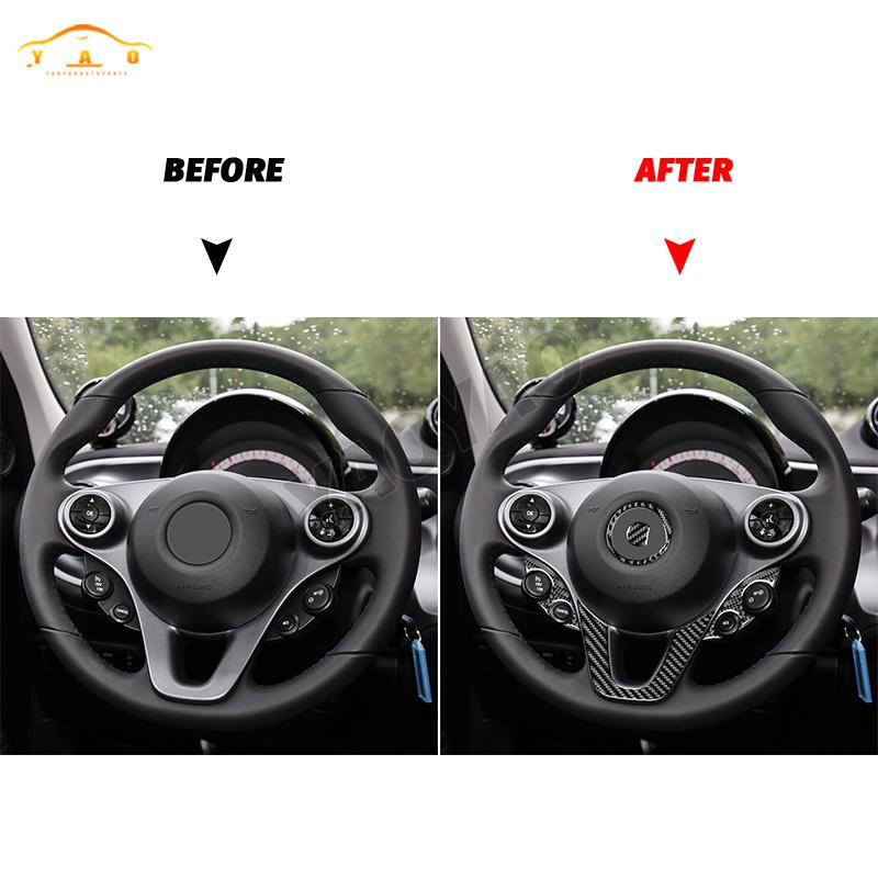 Car Sticker For Benz Smart 453 Fortwo 2016- Carbon Fiber Steering Wheel Decoration Cover Trim Car Accessories