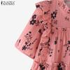 ZANZEA Women Summer Floral Print Casual Short Sleeve Ruffles Blouse