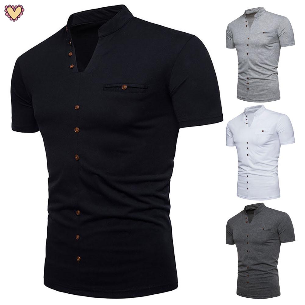 Buy Men's Summer Casual Solid V Neck Pullover Short Sleeve T-shirt at ...