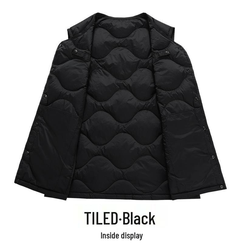 High-Quality Round Neck Wave Pattern Down Vest - 90% Down, Two-Way Style, Inspired by Major Outdoor Brands