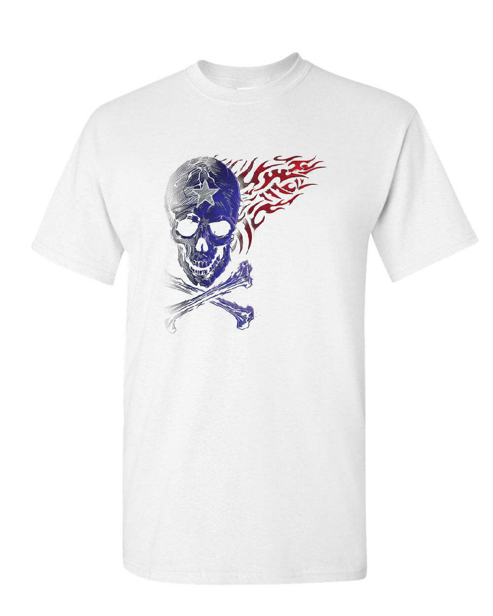 Fantacycle Skull Crossbones T-Shirt American Pride Tribal Flame Mens Tee Shirt S
