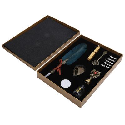 Quill Dip Pen Set Vintage Feather Fountain Pen Student Writing Ink Stationery Gift BoxSP094935 Sprinkle Gold Green Black