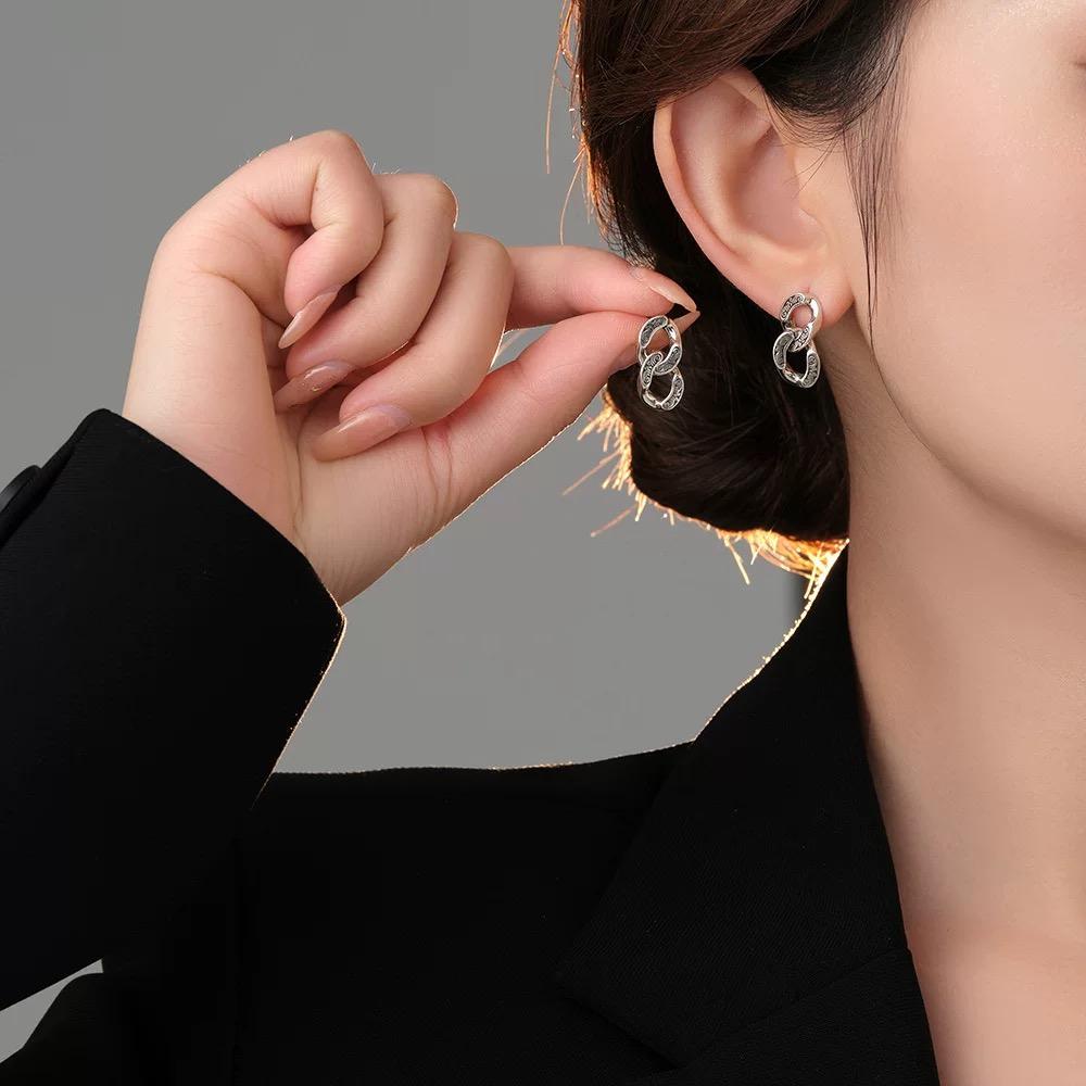 925 Sterling Silver Vintage Earrings For Women Trendy Simple Retro Chain Earring Jewelry Prevent Allergy Party Accessories Gift