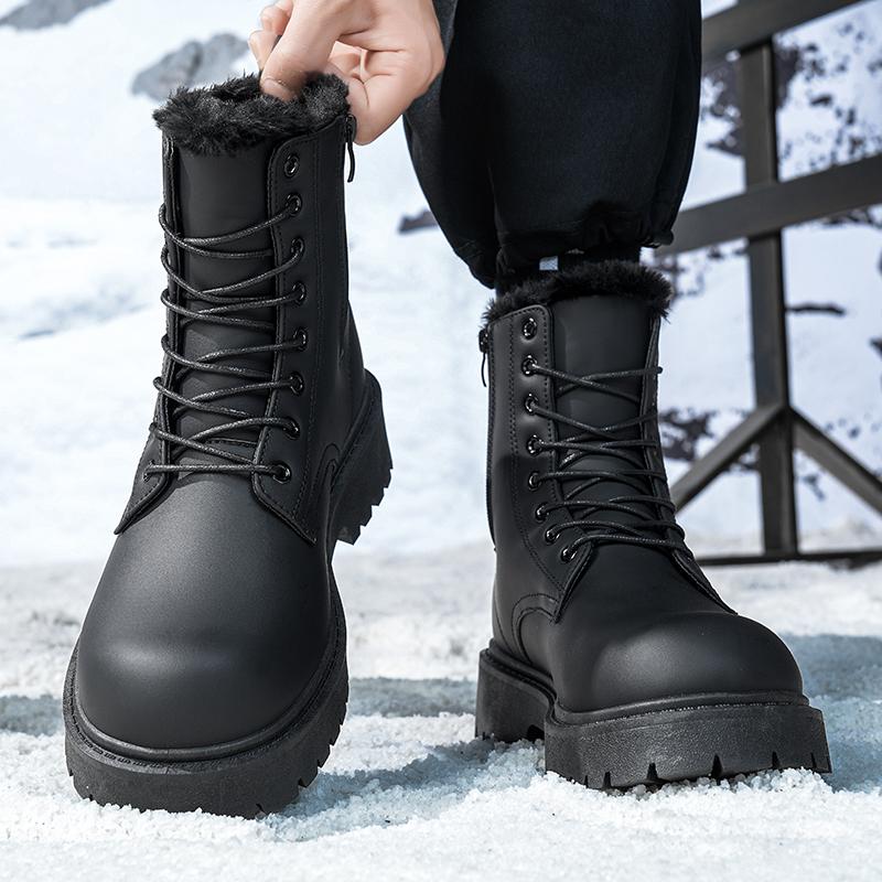 TUINANLE Men's Hiking Boots Outdoor Leather Cotton Shoes Trekking Sneakers for Men Casual High Top Black Boots