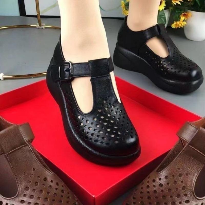 

Женские сандалии на среднем каблуке с толстой подошвой, нескользящие, перфорированные и дышащие сабо, крутые туфли для мамы 39 чёрный