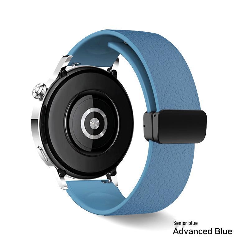 Magnetic Silicone Folding Buckle Watch Strap for Huawei GT5, Samsung 22/18mm with Lychee Pattern.