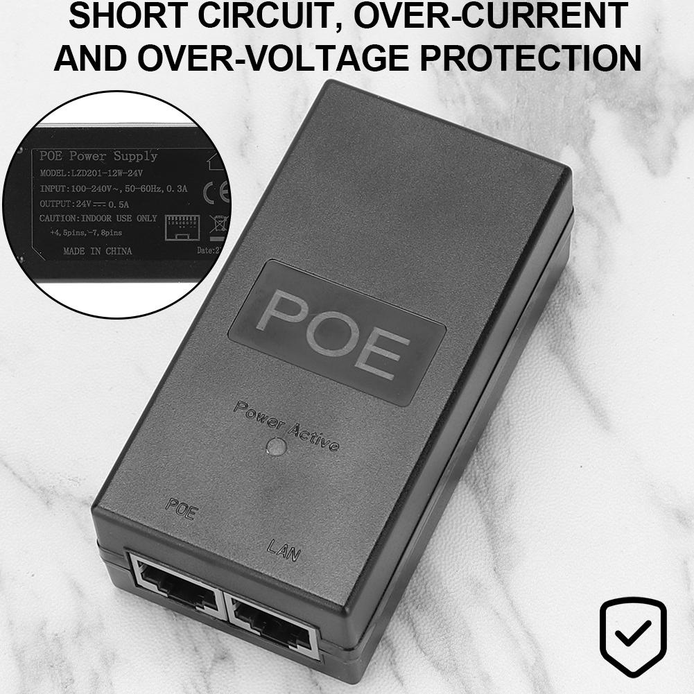 Desktop POE Injector Ethernet Adapter 24V 48V 0.5A Ethernet Adapter 12W 24W 100Mbps Surveillance CCTV for IP Camera Power Supply