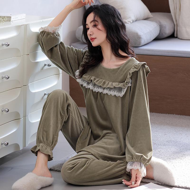 Pijamale Fleece Insulă Femei Fleece Subțire Toamnă Și Iarnă Fleece Îngroșat Stil Prințesă Vânt Fleece Coral Cald Articole de Lounge