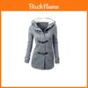 Womens Hooded Polycotton Blend Zipper Jacket With Horn Buttons Tailored Fit Chic Commuter Outerwear