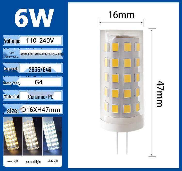 G9 LED G4 Pin Bulb, High Brightness, Energy-Saving, Flicker-Free, 220V Ceramic Tricolor Corn Light.