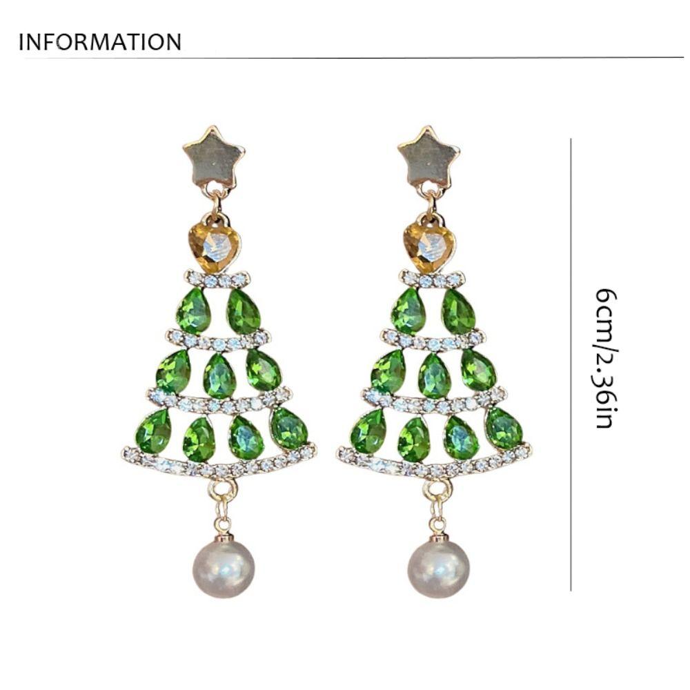 Crystal Rhinestone Pendant Star Christmas Tree Earring Studs Merry Christmas Earrings  Girls