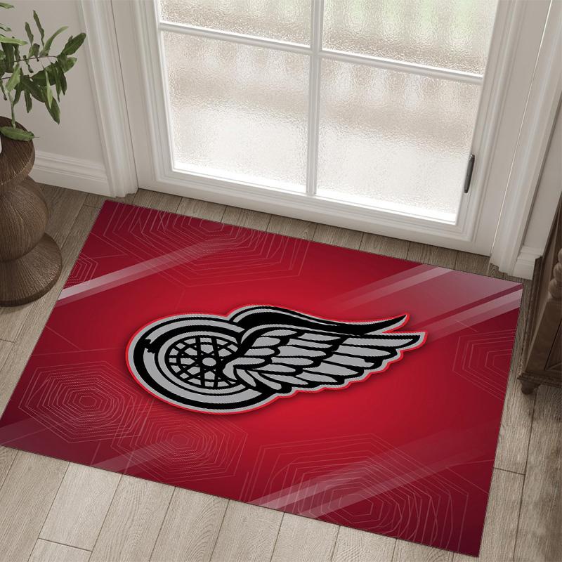 Detroit Red Wings Design Crystal Velvet Carpet Cozy Non?Slip Printed Rug For Bedroom Living Room Entrance