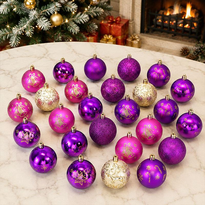 Purple & Gold Christmas Ornament Ball Set - 40pcs, 6CM Electroplated Plastic
