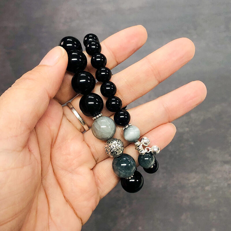 H2H3 Obsidian Silver Lucky Bracelet Set Couple Bracelet Friendship Item