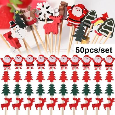 50 Stück Einweg-Weihnachtszahnstocher Schneemann Weihnachtsbaum Weihnachtsfruchtspieße Weihnachten Partyzubehör Weihnachtsmann