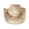 Outdoor Cowboy Strawhat Wide Brim Sun Hat with Wind Lanyard Breathable Casual Beach Hat (Khaki)