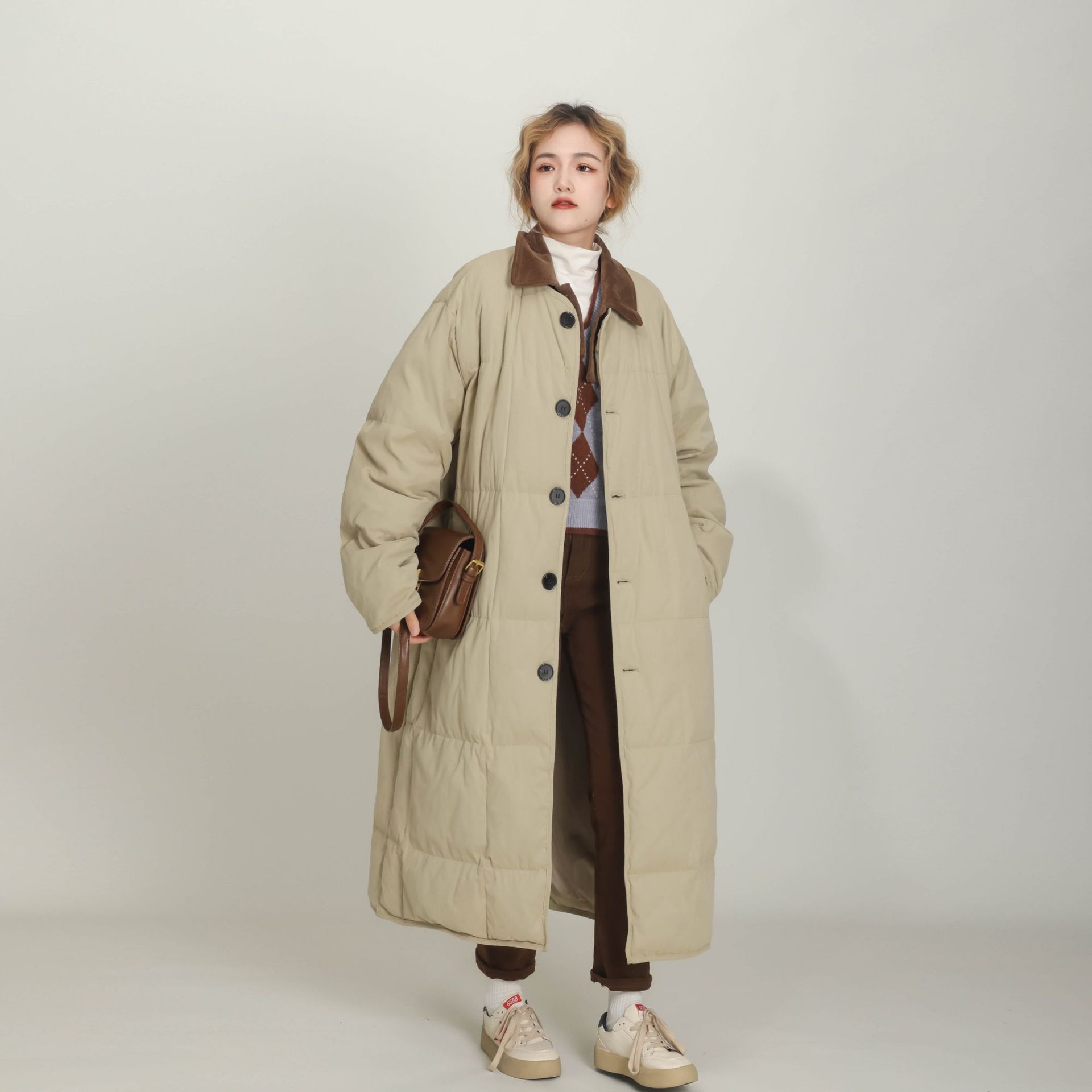 

2025 new medium and long down cotton clothes for women s winter Korean loose and thickened over-the-knee winter women s trend coat L хакі